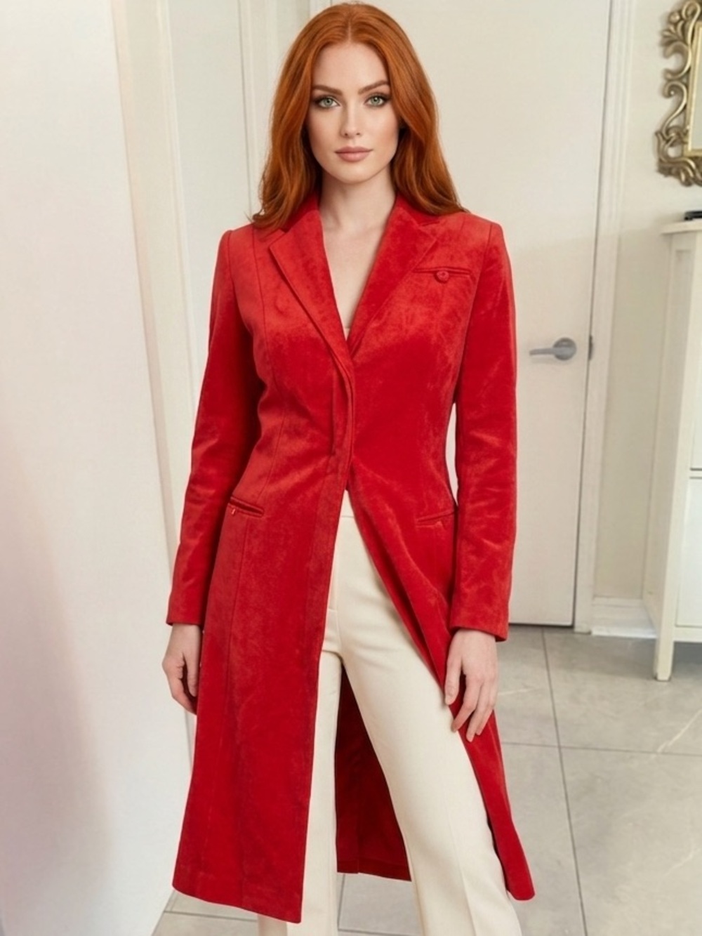 VINTAGE Cedarhurst Classics Red Faux Suede button down Frock Coat Size 7/8
